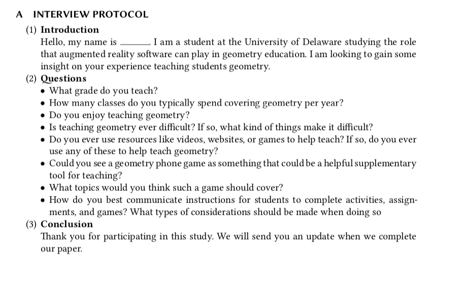 Real World Geometry Interview Protocol